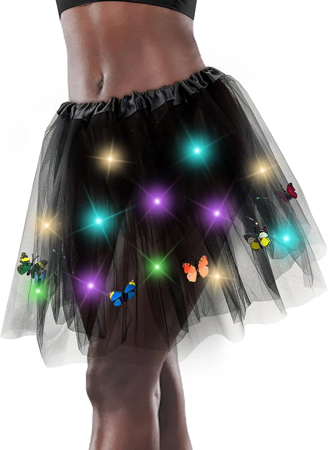 Women's LED Tutu Skirt Light Up Tutus Sparkle Skirts Layered Tulle Ballet Dance Skirt for Halloween Party Carnival Costume