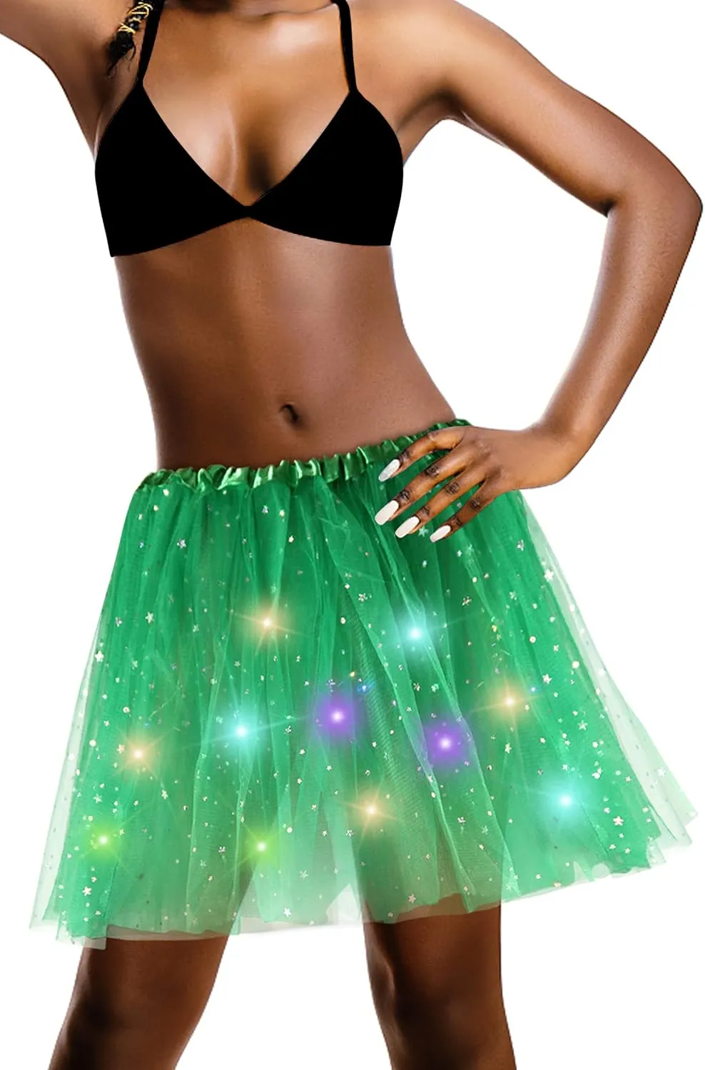 Women's LED Tutu Skirt Light Up Tutus Sparkle Skirts Layered Tulle Ballet Dance Skirt for Halloween Party Carnival Costume