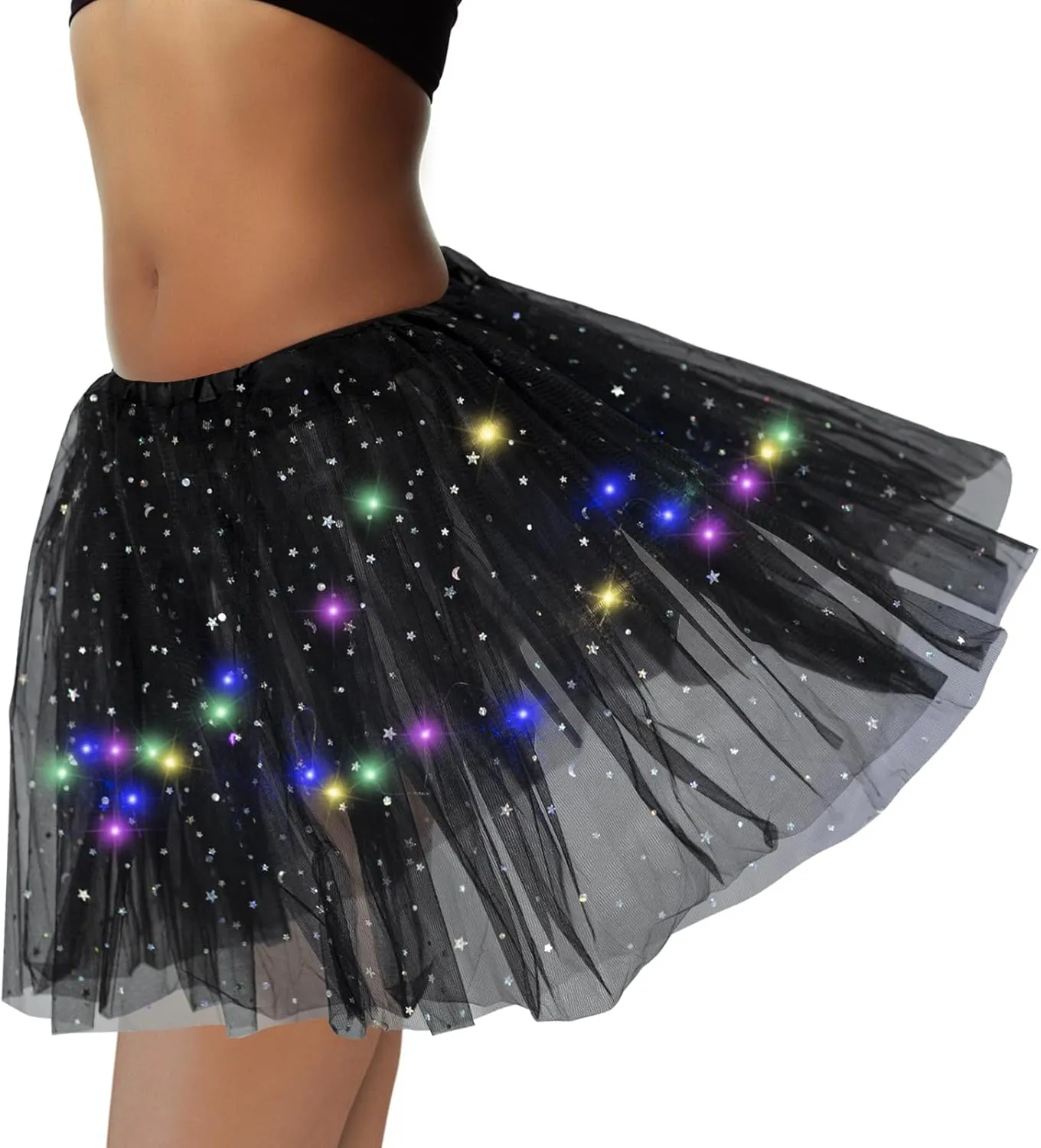 Women's LED Tutu Skirt Light Up Tutus Sparkle Skirts Layered Tulle Ballet Dance Skirt for Halloween Party Carnival Costume