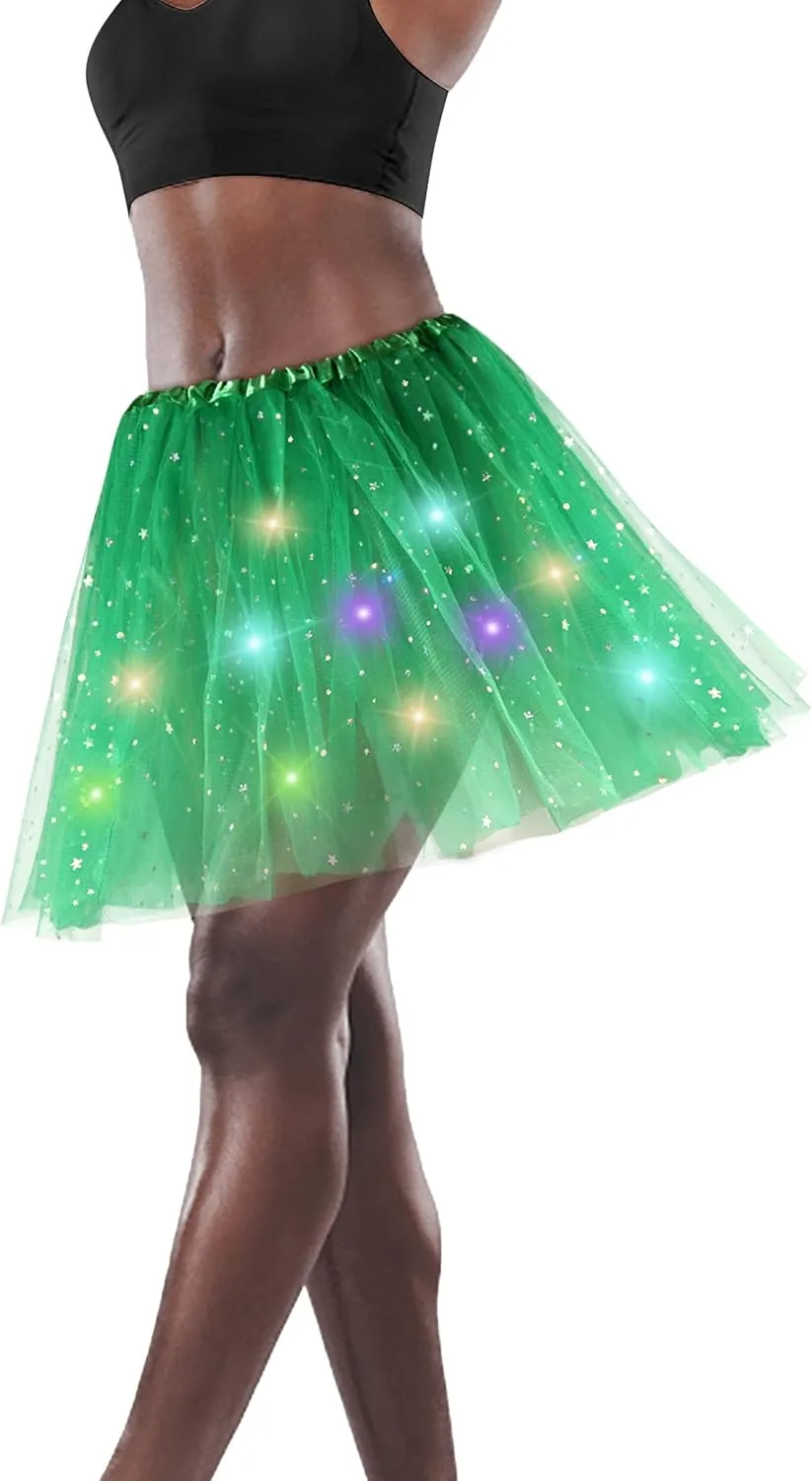 Women's LED Tutu Skirt Light Up Tutus Sparkle Skirts Layered Tulle Ballet Dance Skirt for Halloween Party Carnival Costume