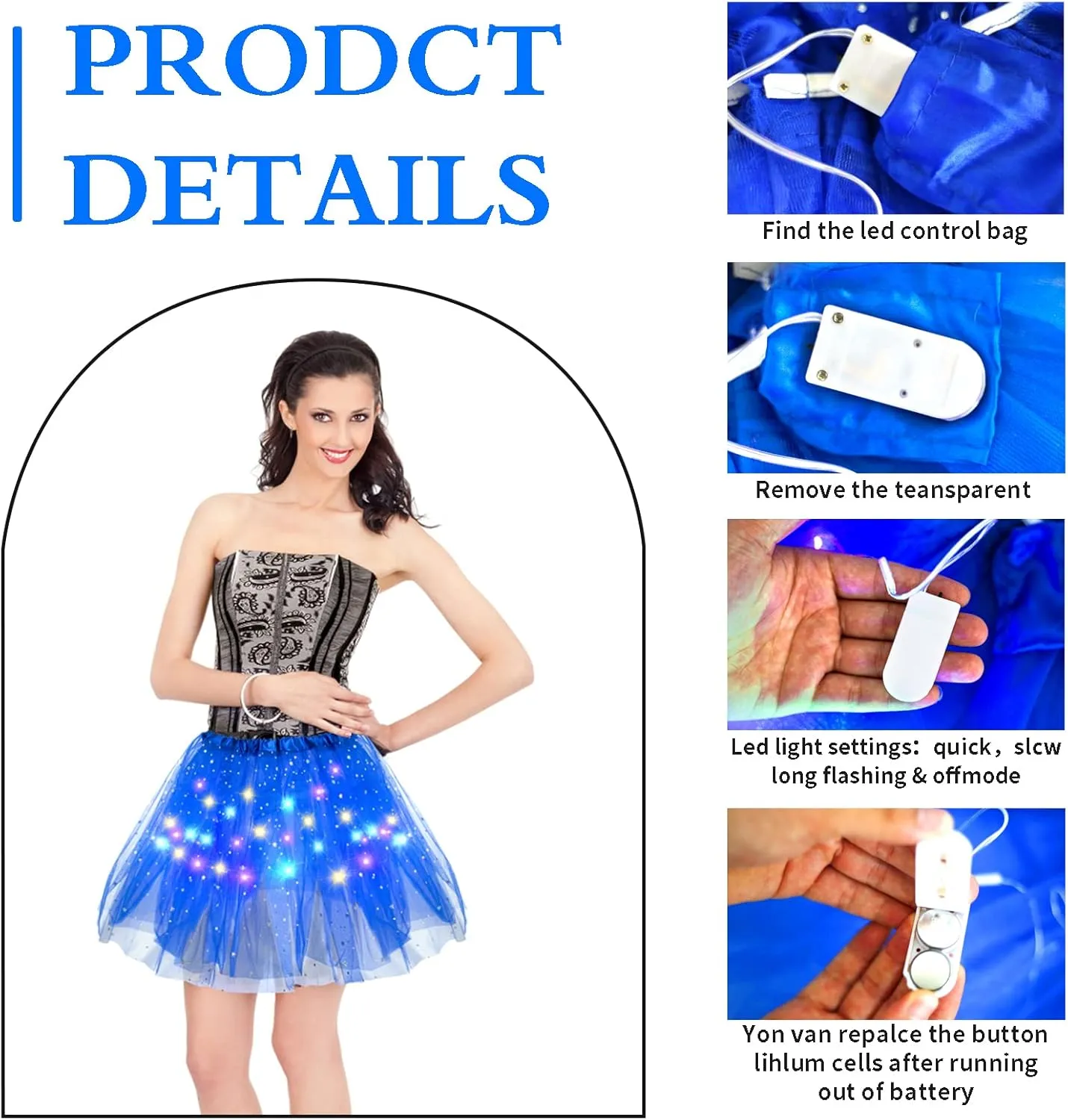 Women's LED Tutu Skirt Light Up Tutus Sparkle Skirts Layered Tulle Ballet Dance Skirt for Halloween Party Carnival Costume