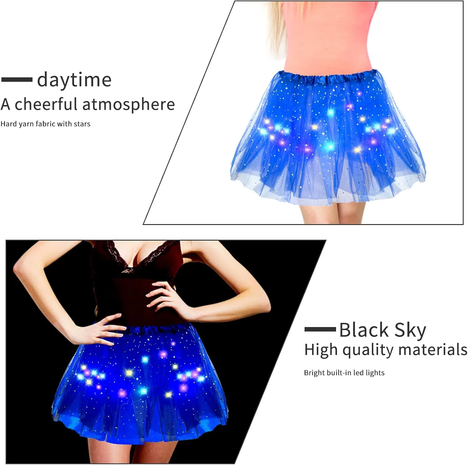 Women's LED Tutu Skirt Light Up Tutus Sparkle Skirts Layered Tulle Ballet Dance Skirt for Halloween Party Carnival Costume