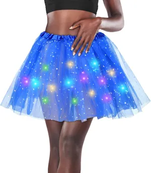 Women's LED Tutu Skirt Light Up Tutus Sparkle Skirts Layered Tulle Ballet Dance Skirt for Halloween Party Carnival Costume