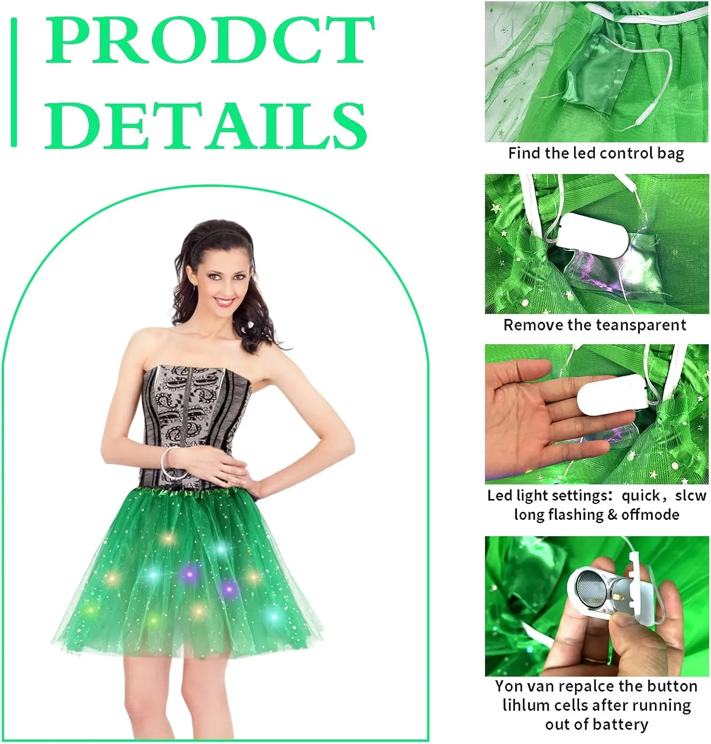 Women's LED Tutu Skirt Light Up Tutus Sparkle Skirts Layered Tulle Ballet Dance Skirt for Halloween Party Carnival Costume