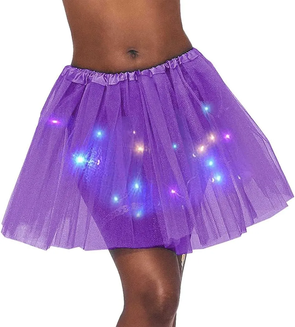 Women's LED Tutu Skirts Layered Ballet Dance Tulle Skirt Light Up Skirts for Party Costume