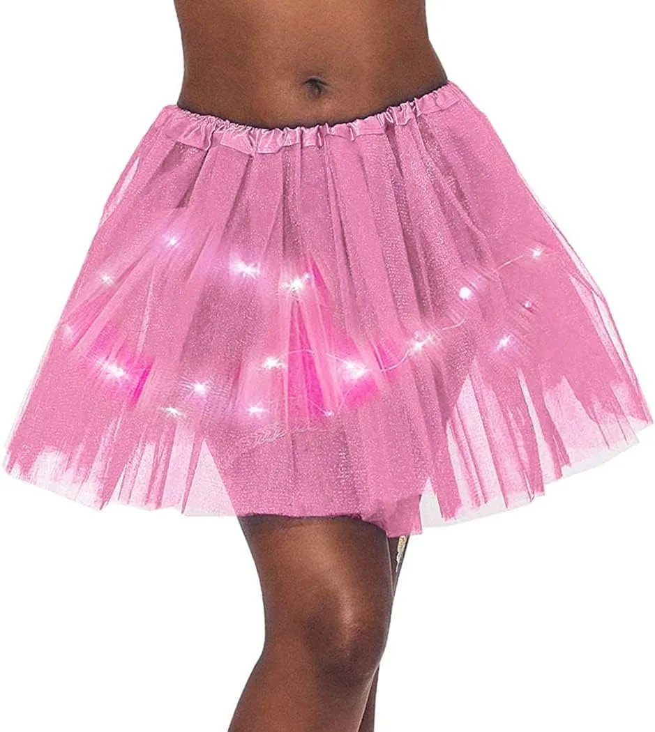 Women's LED Tutu Skirts Layered Ballet Dance Tulle Skirt Light Up Skirts for Party Costume