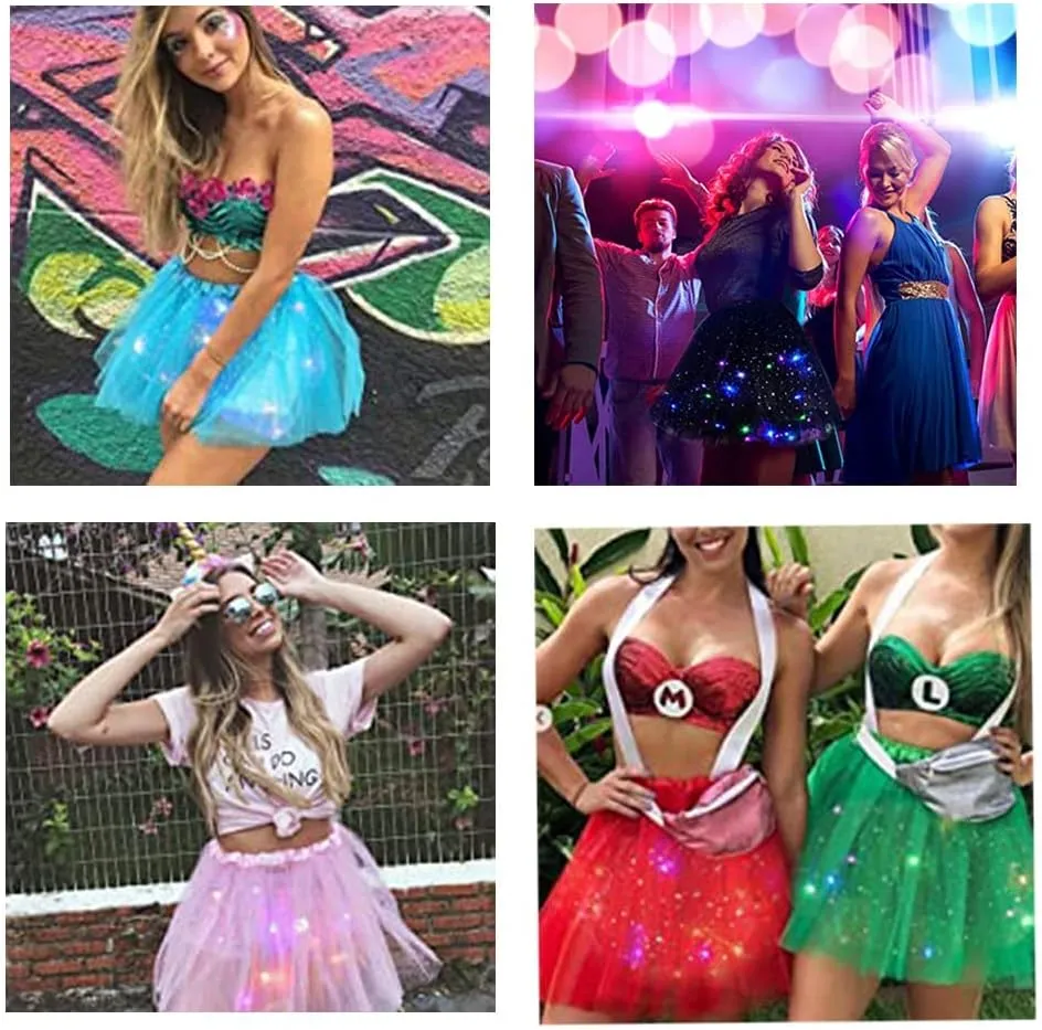 Women's LED Tutu Skirts Layered Ballet Dance Tulle Skirt Light Up Skirts for Party Costume