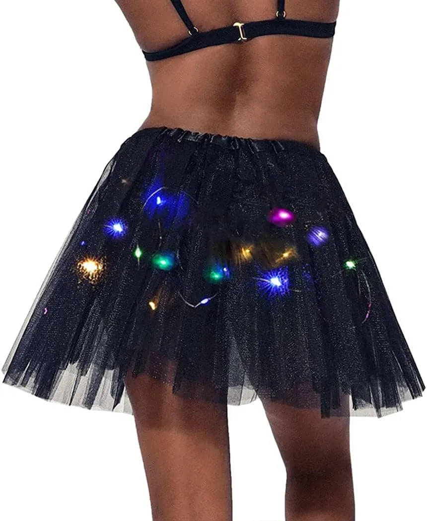 Women's LED Tutu Skirts Layered Ballet Dance Tulle Skirt Light Up Skirts for Party Costume
