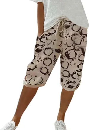 Womens Linen Long Shorts 2025 Summer Knee Length Drawstring Bermuda Shorts Baggy Elastic Waist Shorts with Pocket