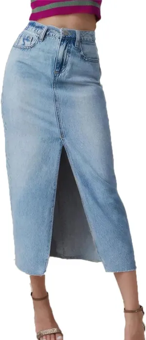 Women's Long High Waist Denim Skirts Front Slit A Line Jeans Skirt Summer Work Office Elegant Skirts