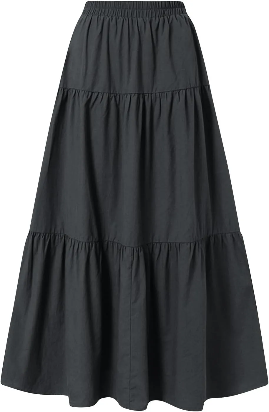 Womens Maxi Skirts Summer Drawstring Elastic High Waisted Aline Skirt Work Layered Tiered Pleated Long Skirts (S-2Xl)