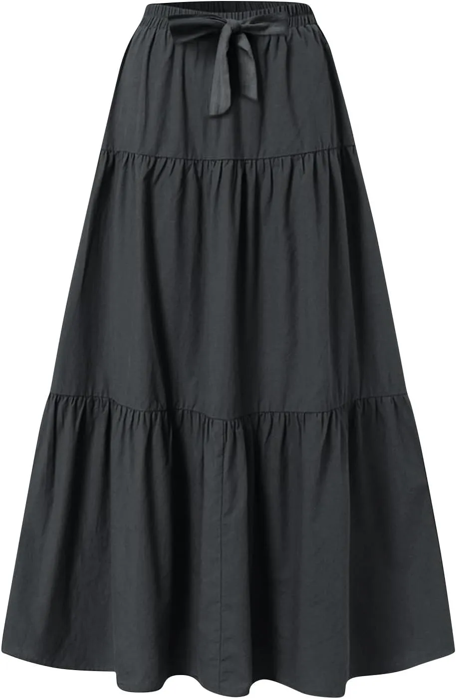 Womens Maxi Skirts Summer Drawstring Elastic High Waisted Aline Skirt Work Layered Tiered Pleated Long Skirts (S-2Xl)