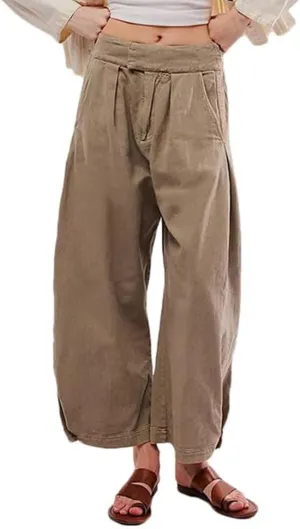 Women's Mid Rise Barrel Jeans Wide Leg Vintage Y2k Baggy Boyfriend Ankle Cropped Denim Pants with Pockets