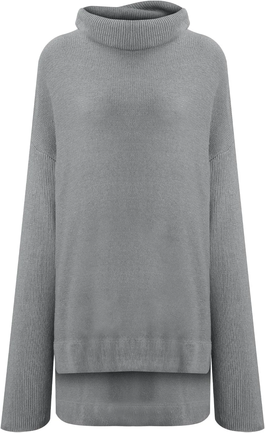 Women's Oversized Turtleneck Knit Pullover Sweater Warm Clothes for Winter Trendy Spilt Hem Tunic Jumper Tops Clothes