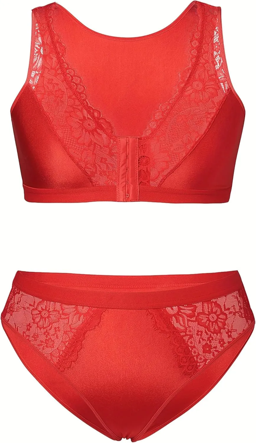 Women's Plus Size 2 Piece Lingerie Set Sexy Sheer Bralatte 3/4 Cup Bra Panty Sets Super Stretchy Lace Underwired