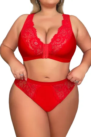 Women's Plus Size 2 Piece Lingerie Set Sexy Sheer Bralatte 3/4 Cup Bra Panty Sets Super Stretchy Lace Underwired