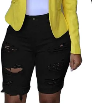 Womens Ripped Denim Shorts Frayed Raw Hem Shorts Skinny Stretchy Jeans Shorts Straight Leg Short Jeans for Ladies