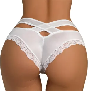 Womens Sexy Panties Lace Low Rise Soft Briefs Underwear for Women Cheeky Ice Silk Breathable Thongs Underpants Funny