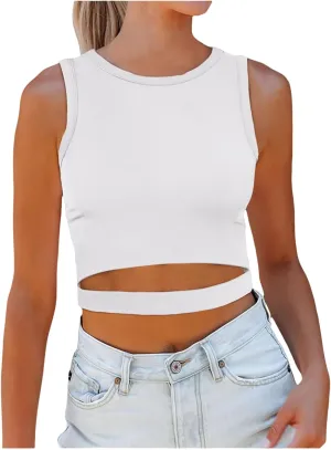 Womens Sleeveless High Neck Tank Tops Trendy Going Out Crop Tops Shirts Casual Basic Slim Fit T Shirts Workout Yoga Tops