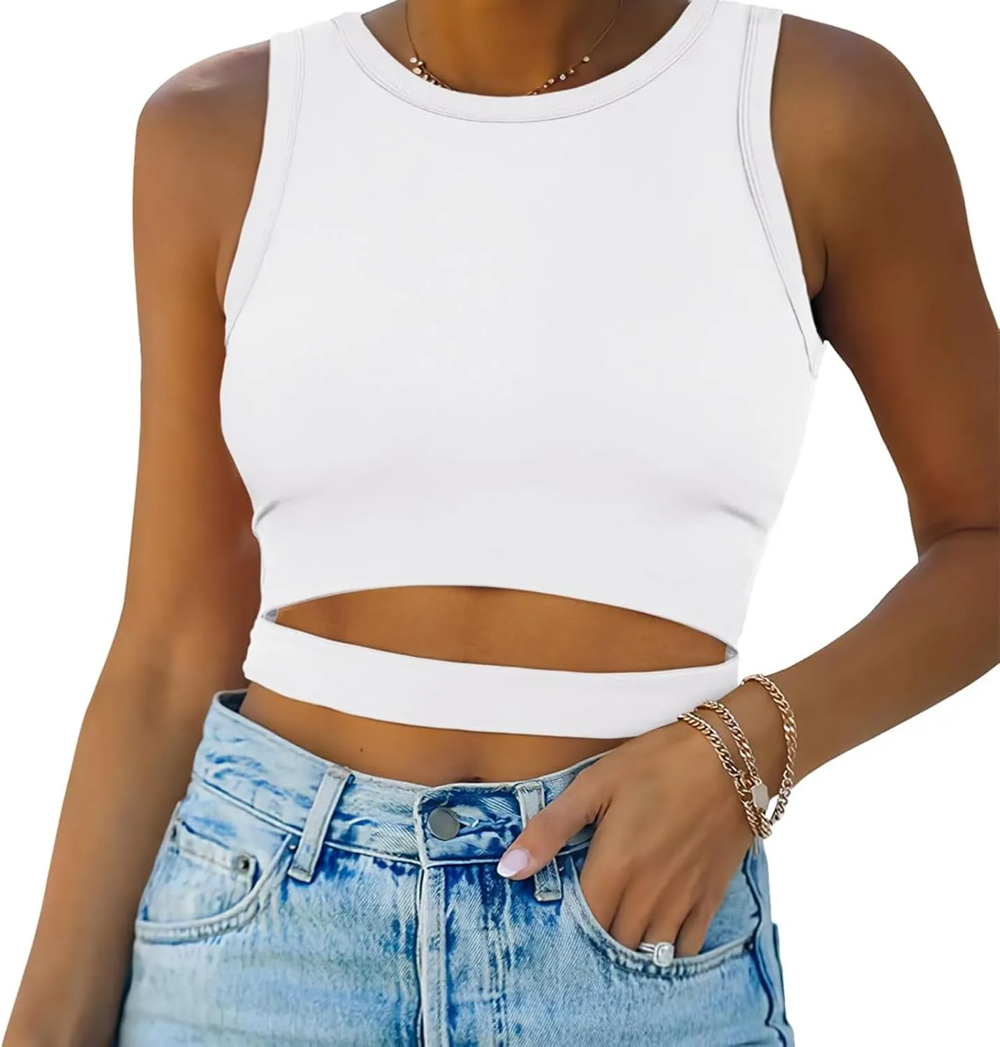 Womens Sleeveless High Neck Tank Tops Trendy Going Out Crop Tops Shirts Casual Basic Slim Fit T Shirts Workout Yoga Tops