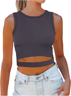 Womens Sleeveless High Neck Tank Tops Trendy Going Out Crop Tops Shirts Casual Basic Slim Fit T Shirts Workout Yoga Tops