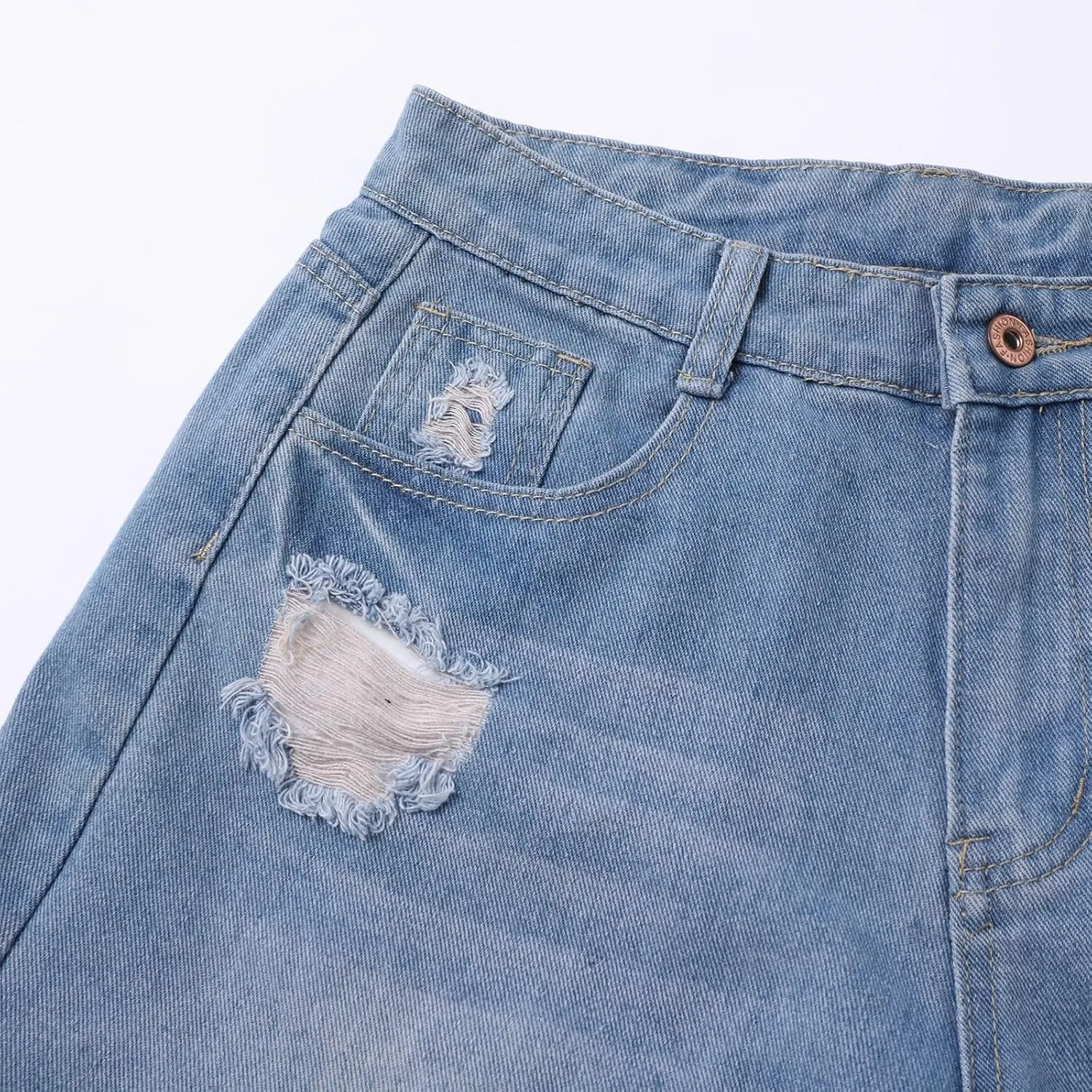 Womens Split Hem High Waist Denim Skorts Skirt Shorts Button Ripped Jeans Skort Fringed Distressed Denim Mini Pant