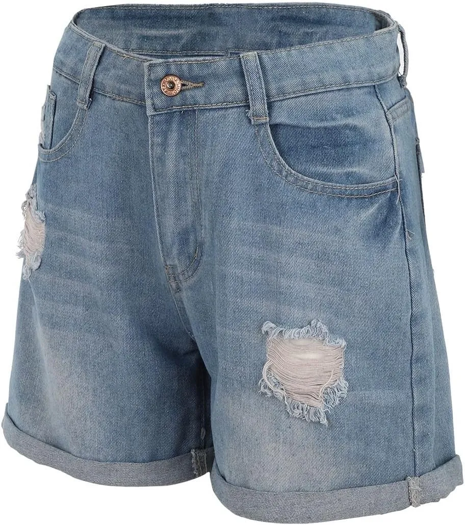 Womens Split Hem High Waist Denim Skorts Skirt Shorts Button Ripped Jeans Skort Fringed Distressed Denim Mini Pant