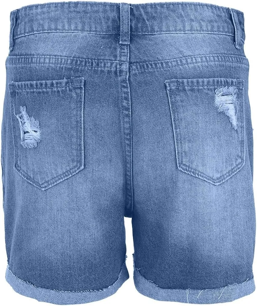 Womens Split Hem High Waist Denim Skorts Skirt Shorts Button Ripped Jeans Skort Fringed Distressed Denim Mini Pant