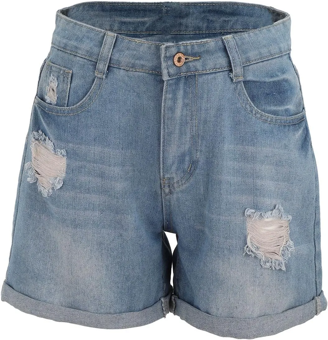 Womens Split Hem High Waist Denim Skorts Skirt Shorts Button Ripped Jeans Skort Fringed Distressed Denim Mini Pant