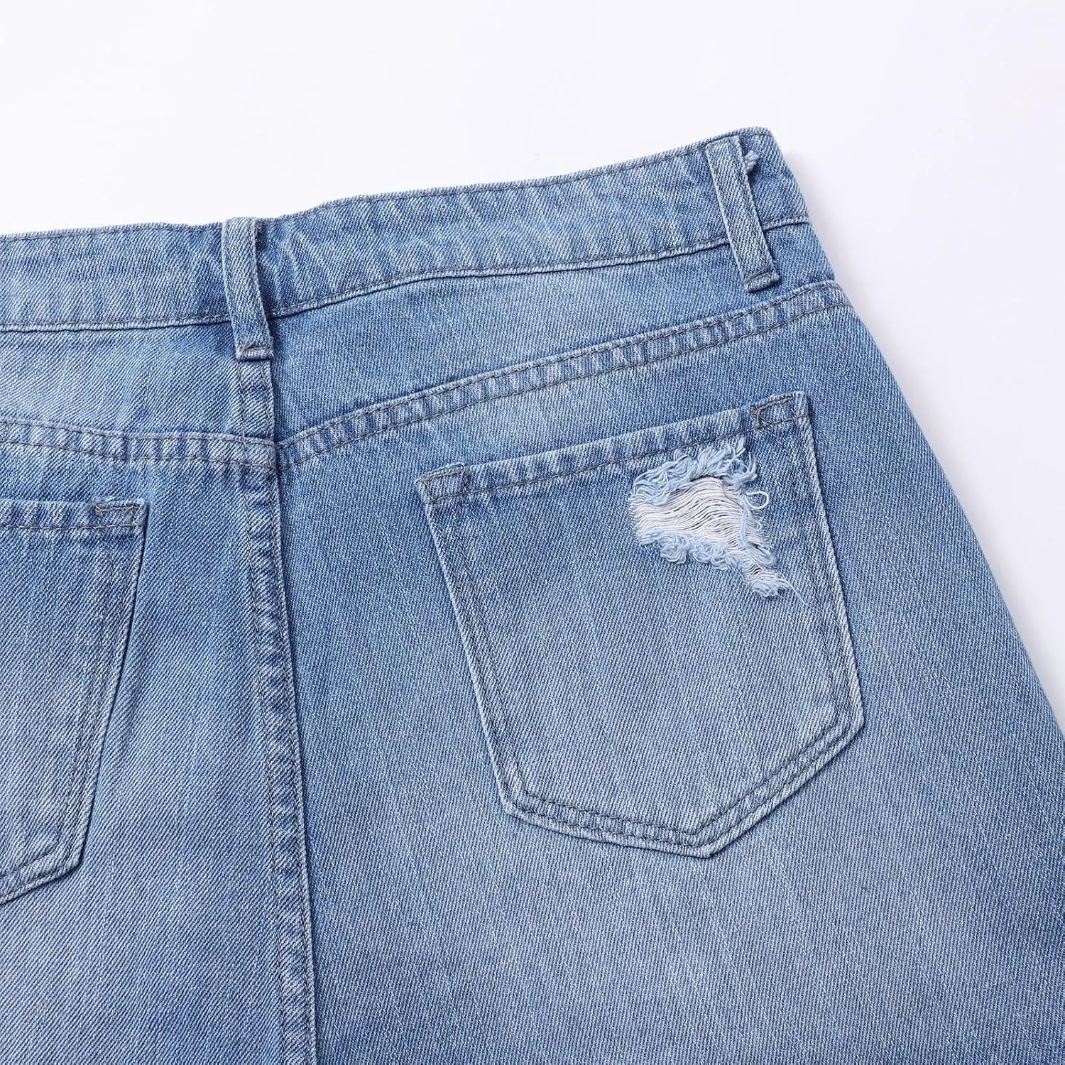 Womens Split Hem High Waist Denim Skorts Skirt Shorts Button Ripped Jeans Skort Fringed Distressed Denim Mini Pant