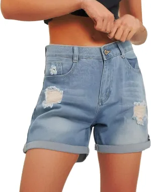 Womens Split Hem High Waist Denim Skorts Skirt Shorts Button Ripped Jeans Skort Fringed Distressed Denim Mini Pant