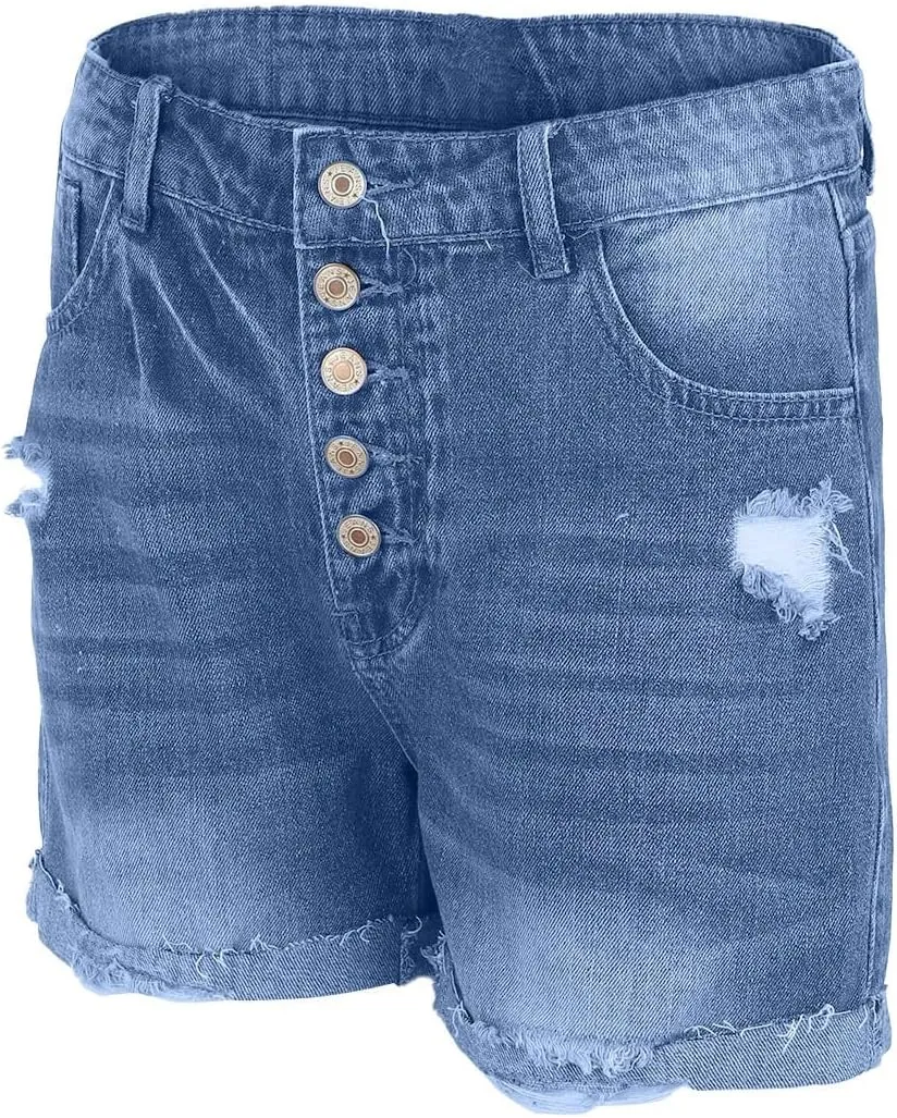 Womens Split Hem High Waist Denim Skorts Skirt Shorts Button Ripped Jeans Skort Fringed Distressed Denim Mini Pant