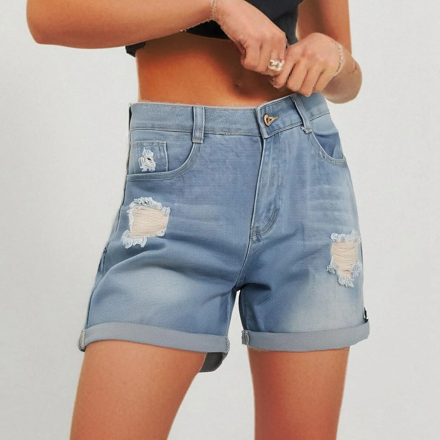 Womens Split Hem High Waist Denim Skorts Skirt Shorts Button Ripped Jeans Skort Fringed Distressed Denim Mini Pant