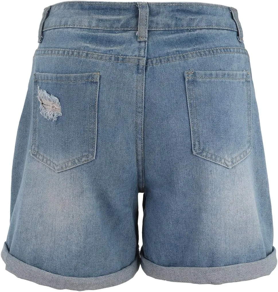 Womens Split Hem High Waist Denim Skorts Skirt Shorts Button Ripped Jeans Skort Fringed Distressed Denim Mini Pant
