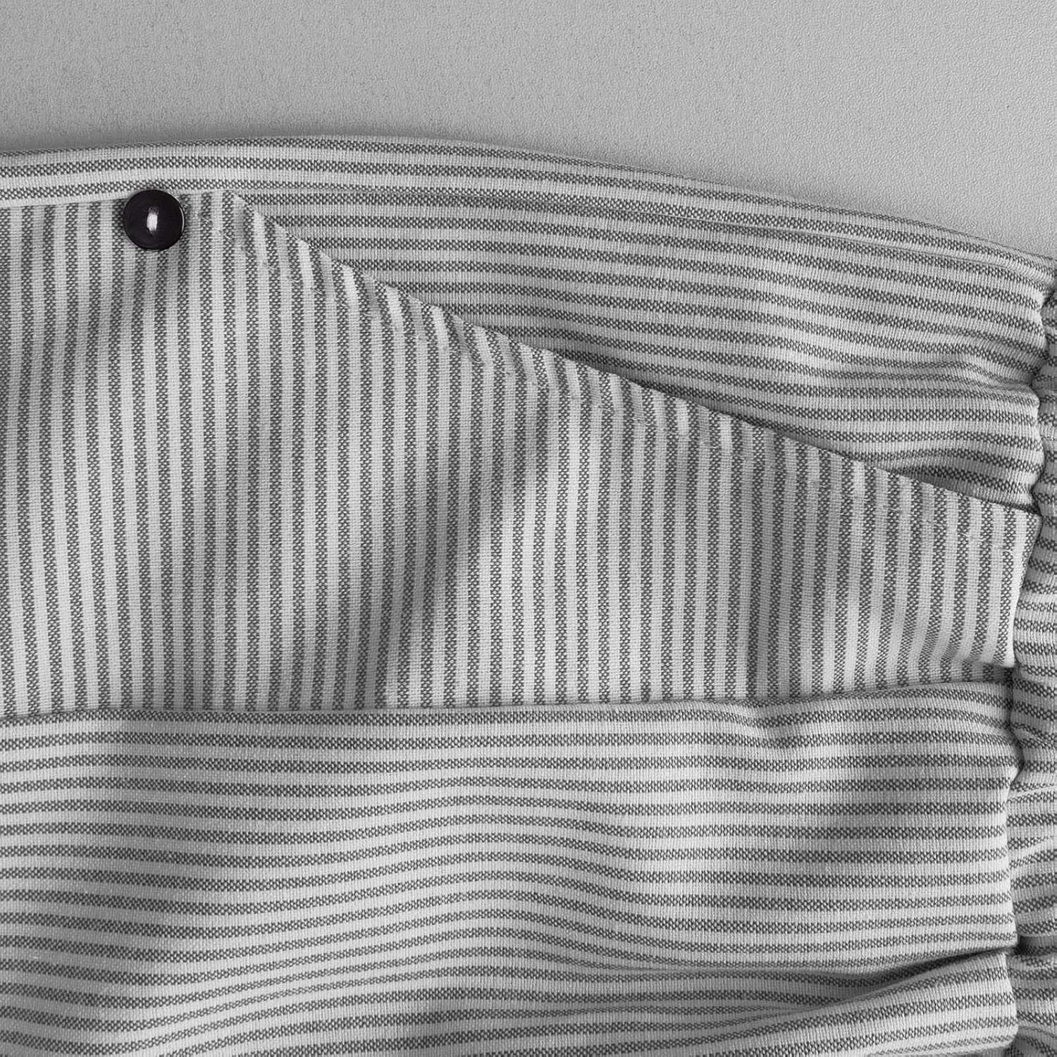 Womens Stripe Print Shorts Summer Knee-Length Casual Bermuda Shorts Lounge Shorts Elastic Waist Side Button Shorts