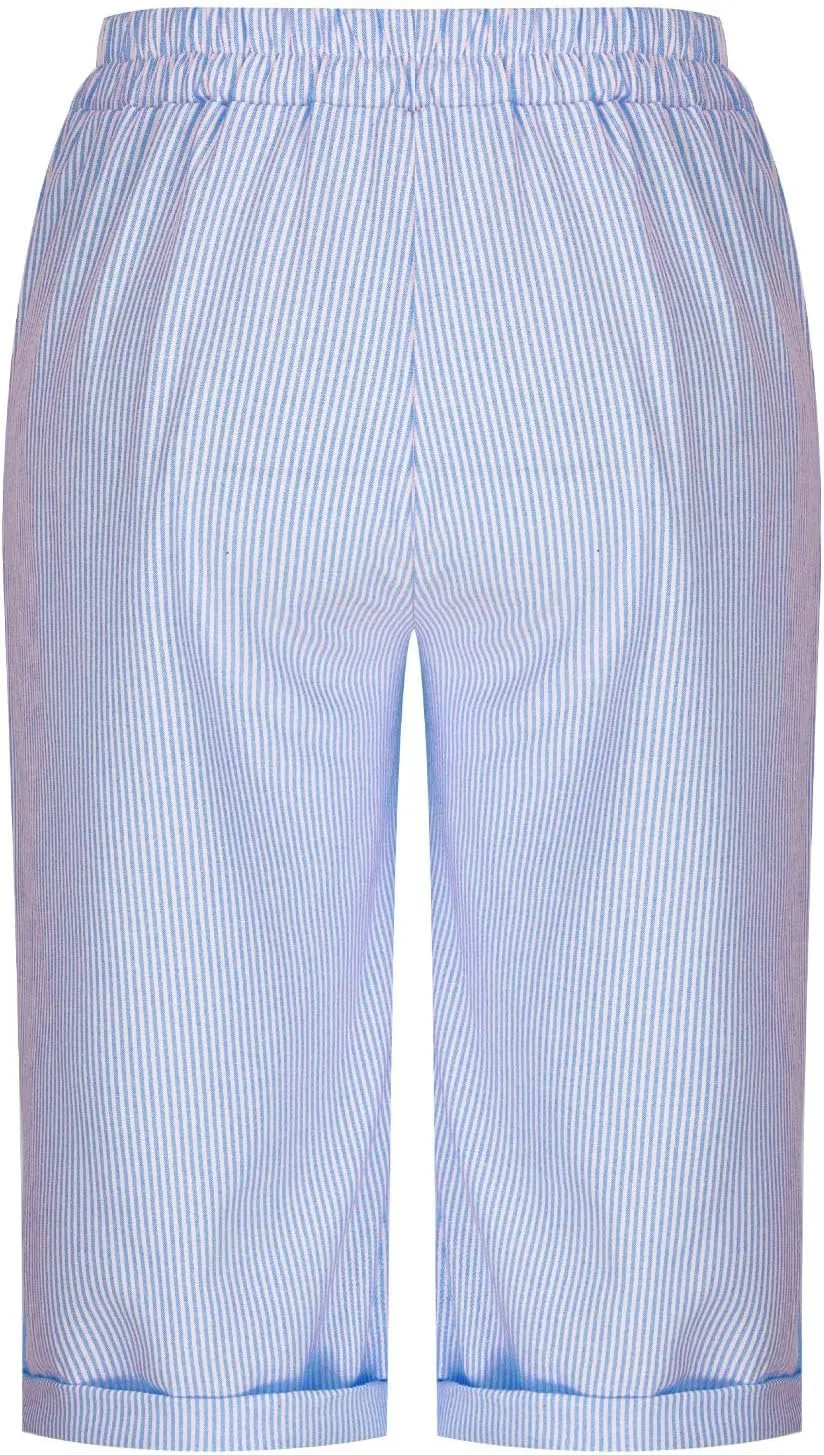 Womens Stripe Print Shorts Summer Knee-Length Casual Bermuda Shorts Lounge Shorts Elastic Waist Side Button Shorts