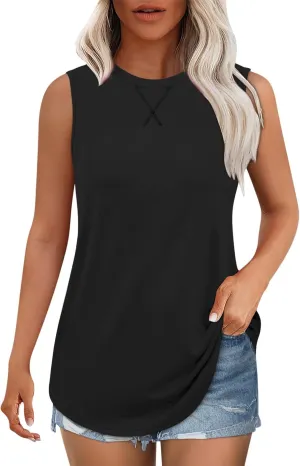 Womens Tank Tops Workout Sleeveless Crew Neck Tunic Top Solid Color Business Comfy Summer Vacation Trendy Camisole