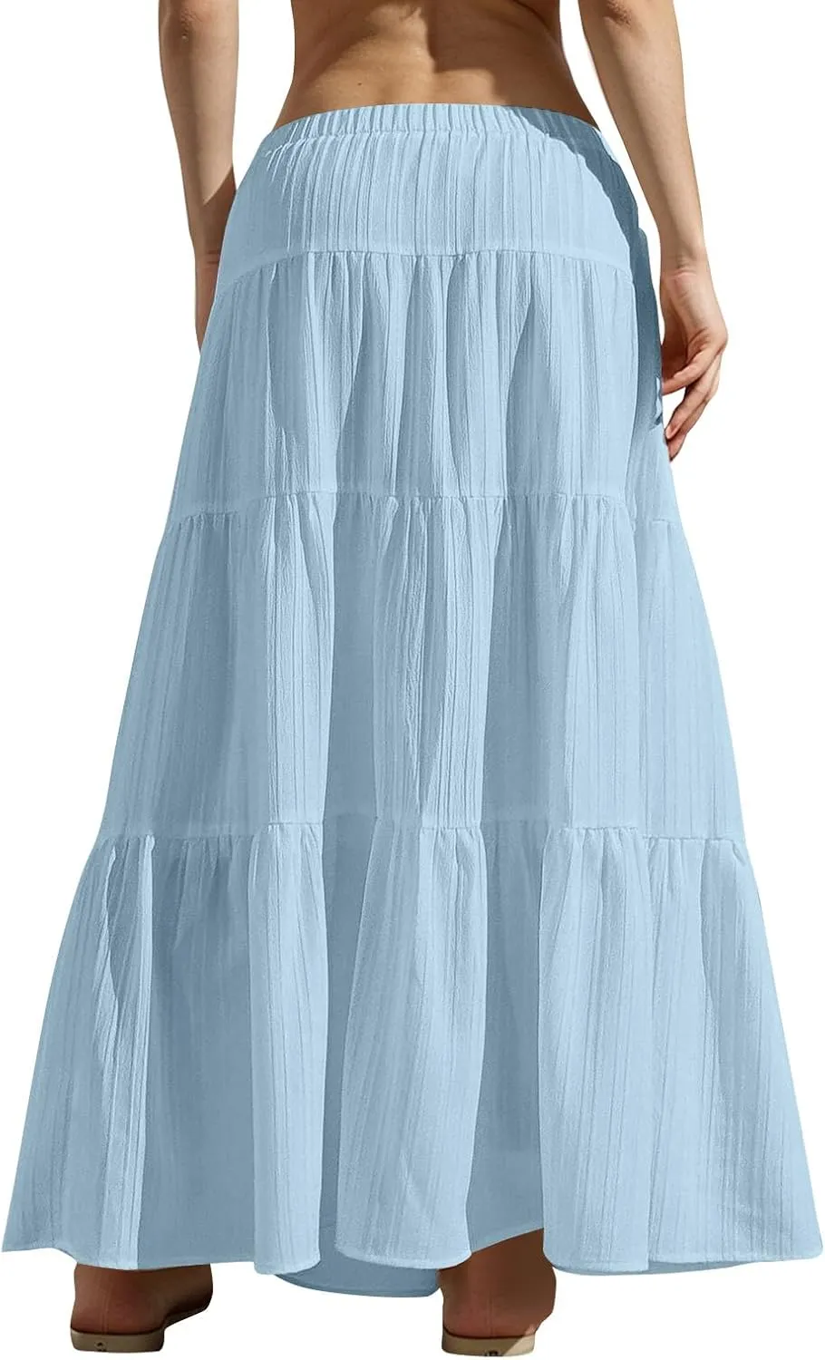 Women's Tiered Maxi Skirts Elastic Waist Casual Summer Skirt Long A Line Flowy Skirts for Beach Vacation Boho Skirts