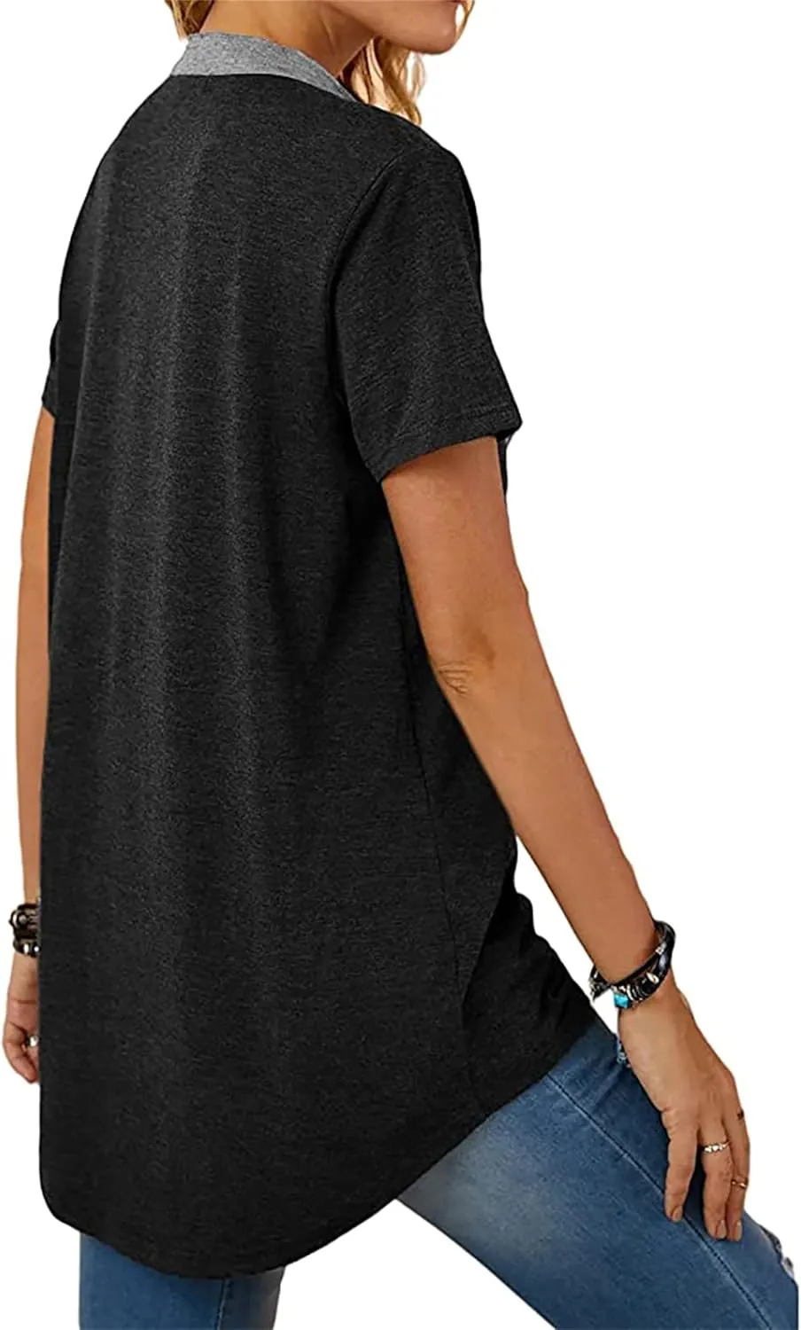 Womens Tshirts Fashion V Neck Buttons Down Tops Short Sleeve Casual Tees Shirts Summer Loose Fit Tops Blouses for Work