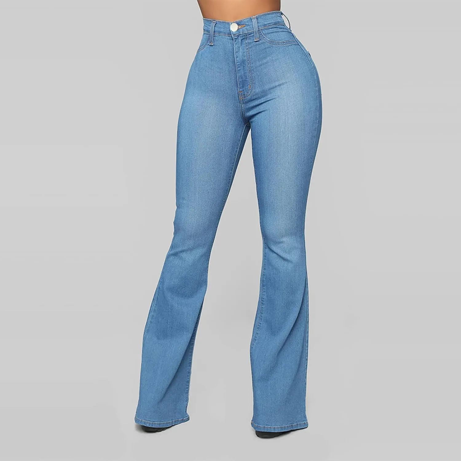 Women's Vintage Flare Jeans High Waist Stretch Denim Bell Bottoms Jeans Retro Bell-Bottomed Pants Plus Size