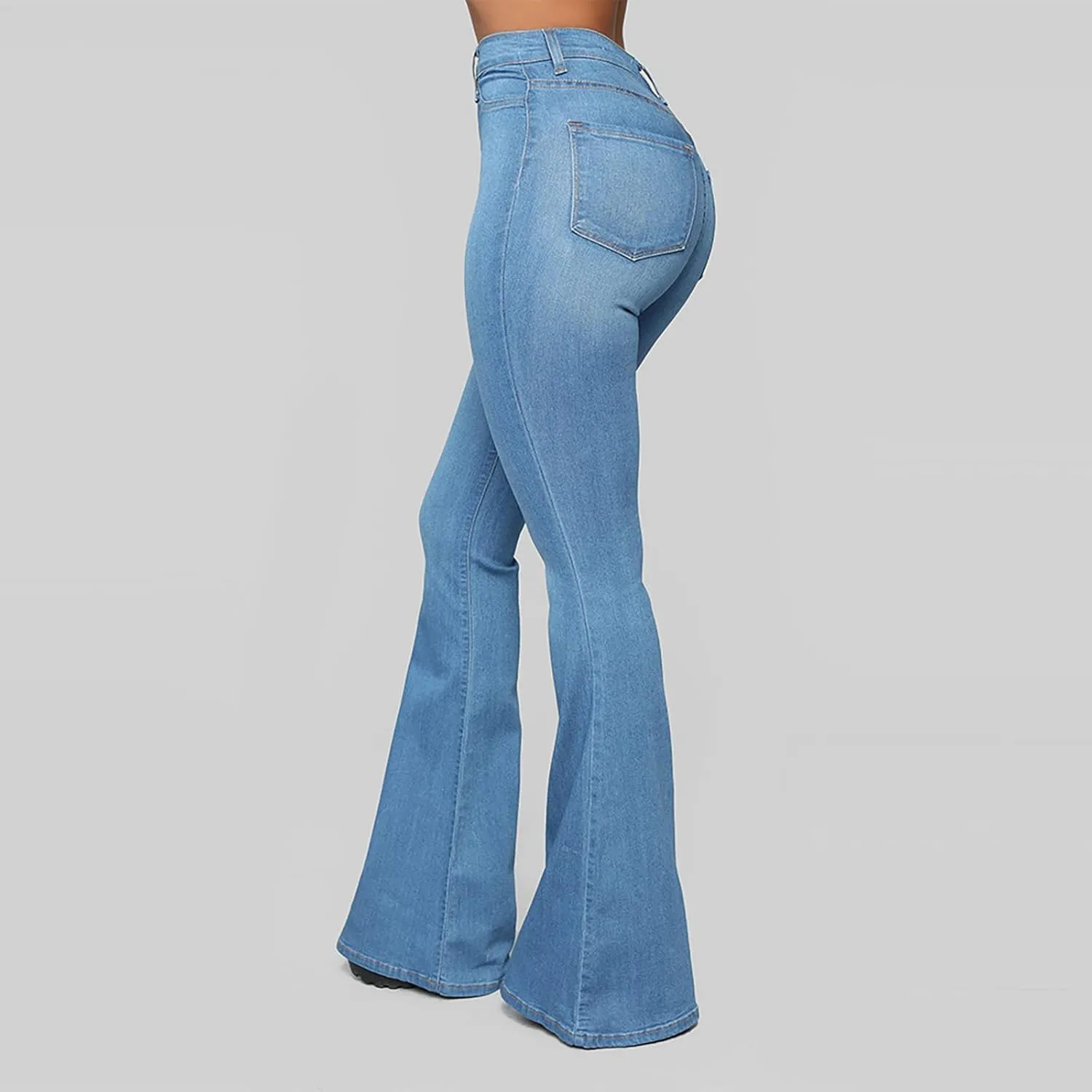 Women's Vintage Flare Jeans High Waist Stretch Denim Bell Bottoms Jeans Retro Bell-Bottomed Pants Plus Size