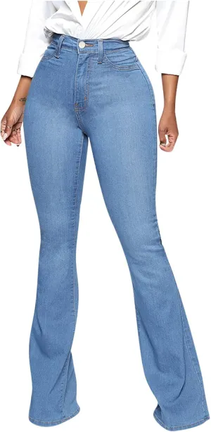 Women's Vintage Flare Jeans High Waist Stretch Denim Bell Bottoms Jeans Retro Bell-Bottomed Pants Plus Size