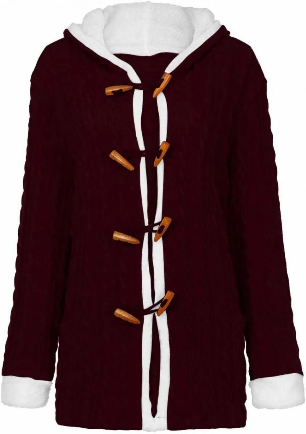 Womens Winter Fleece Liner Hooded Cardigans Button Up Cable Knit Sweater Coat Solid Classic Outerwear with Pockets