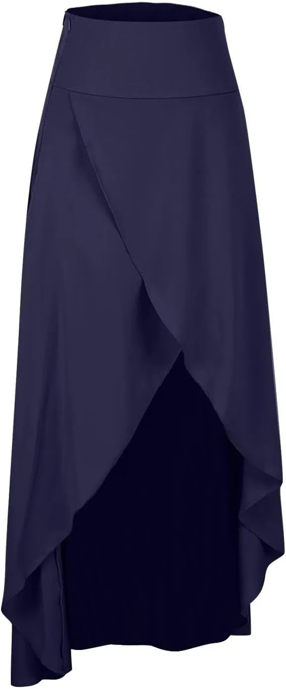 Womens Wrap Skirt Flowy High Low Maxi Skirts 2024 Fashion with Slit Ruffle Skirts Funky Fun Casual Skirts