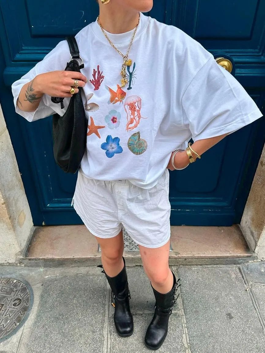 Women's Y2k Oversized Graphic Tshirt Fruit Print Half Sleeve Crew Neck Casual Loose Drop Shoulder Tees Shirt