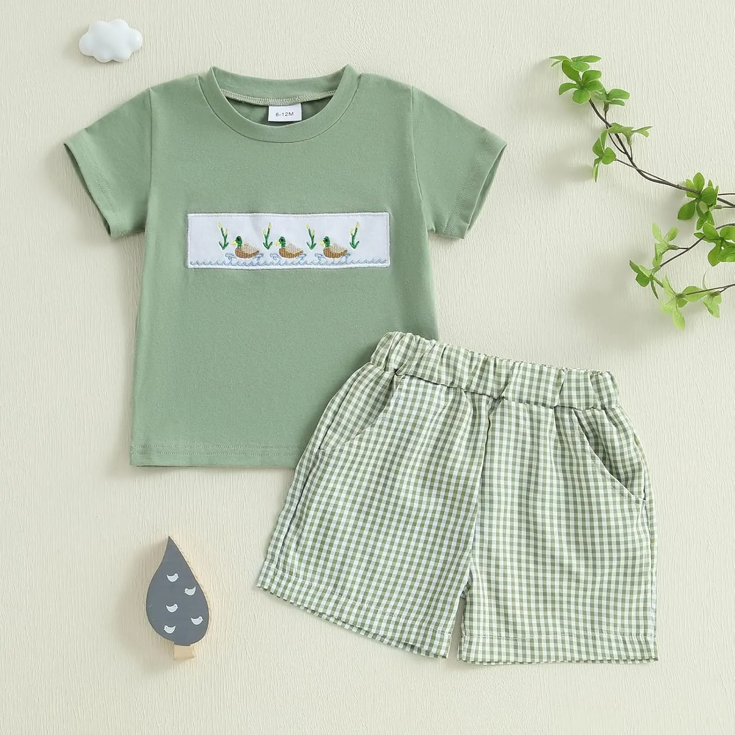 WZTYYDS Toddler Baby Boy Clothes Striped Embroidery T-Shirt Elastic Waist Shorts Set 2Pcs Infant Summer Outfits