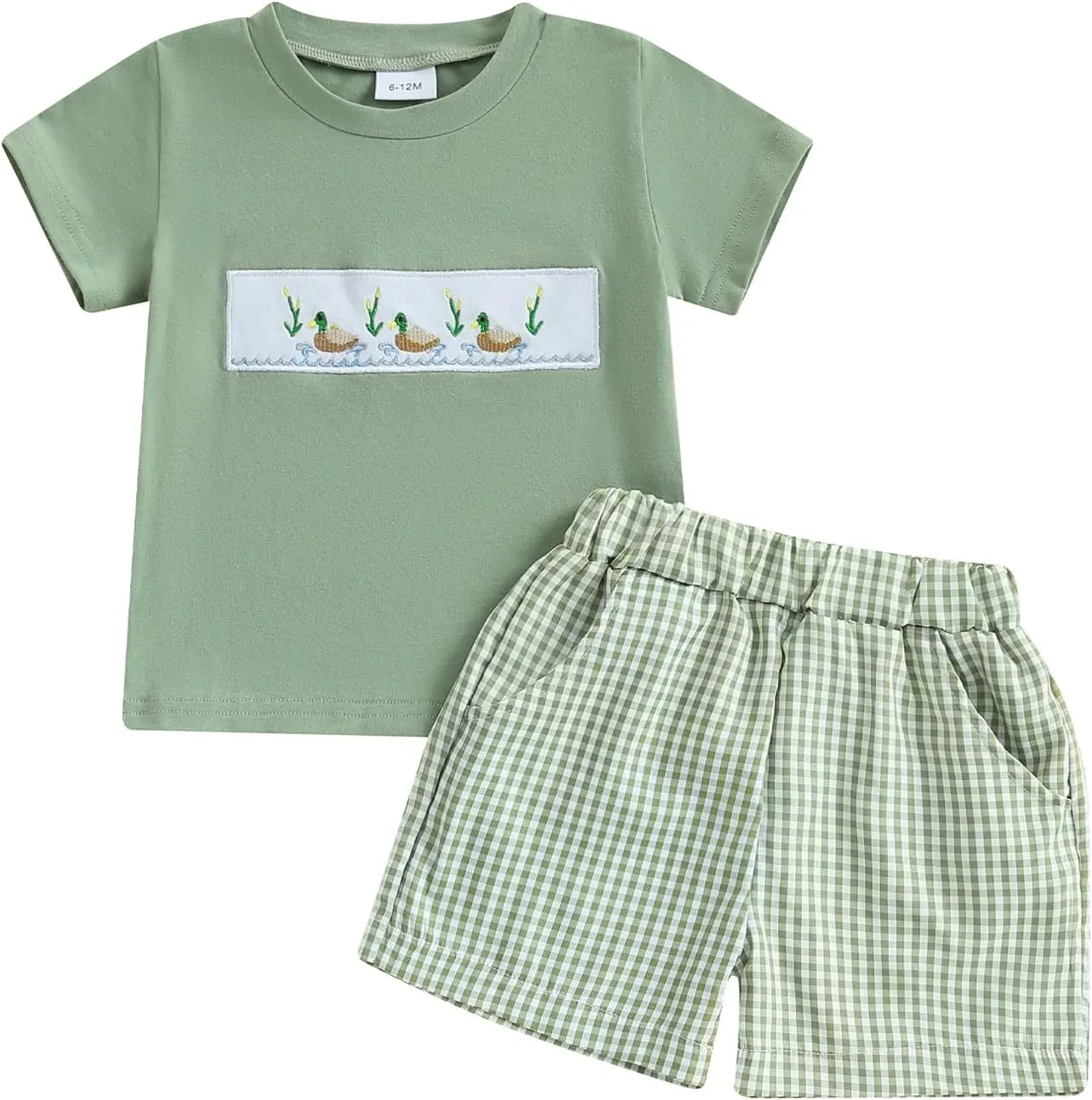 WZTYYDS Toddler Baby Boy Clothes Striped Embroidery T-Shirt Elastic Waist Shorts Set 2Pcs Infant Summer Outfits