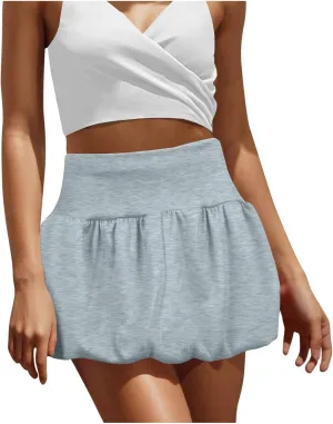 Xiaojmake Women Bubble Skirt Low Waist Pleated Cute Puffy Skirts Flared A Line Mini Balloon Skirt Ruffle Ruched Skater Skirts
