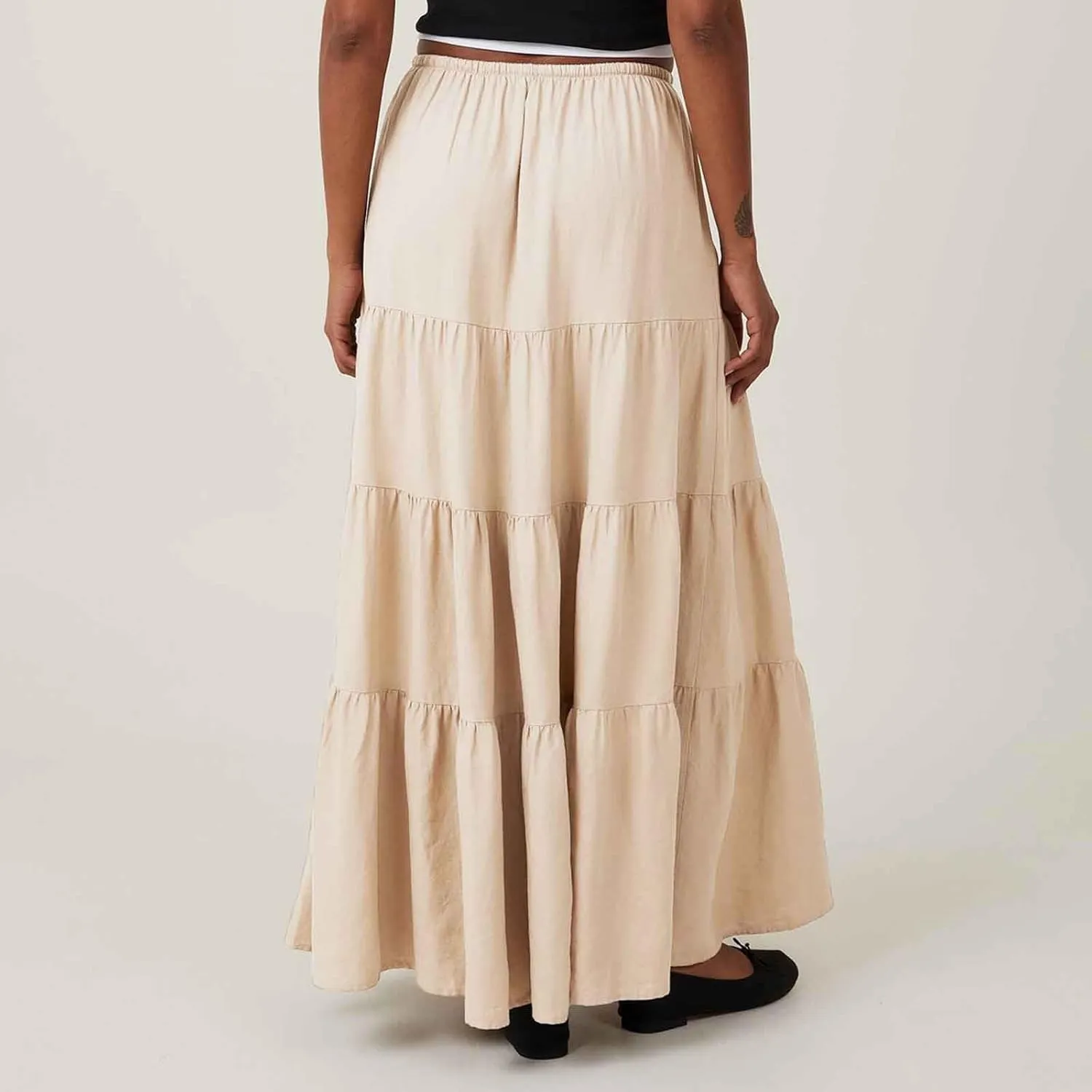 Xiaojmake Women Ruffle Boho Maxi Skirts High-Waist Drawstring Pleated Long Skirt Summer Casual A Line Flowy Skirts Beach Wear