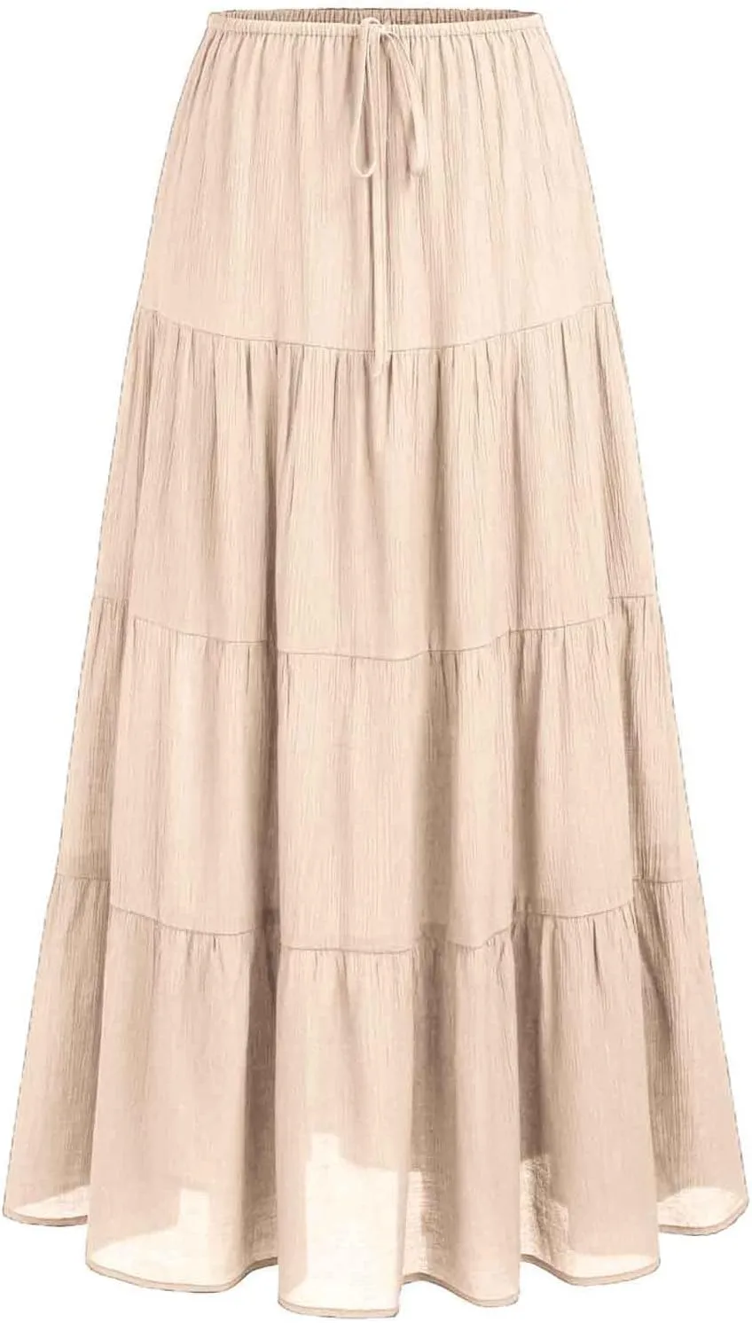Xiaojmake Women Ruffle Boho Maxi Skirts High-Waist Drawstring Pleated Long Skirt Summer Casual A Line Flowy Skirts Beach Wear